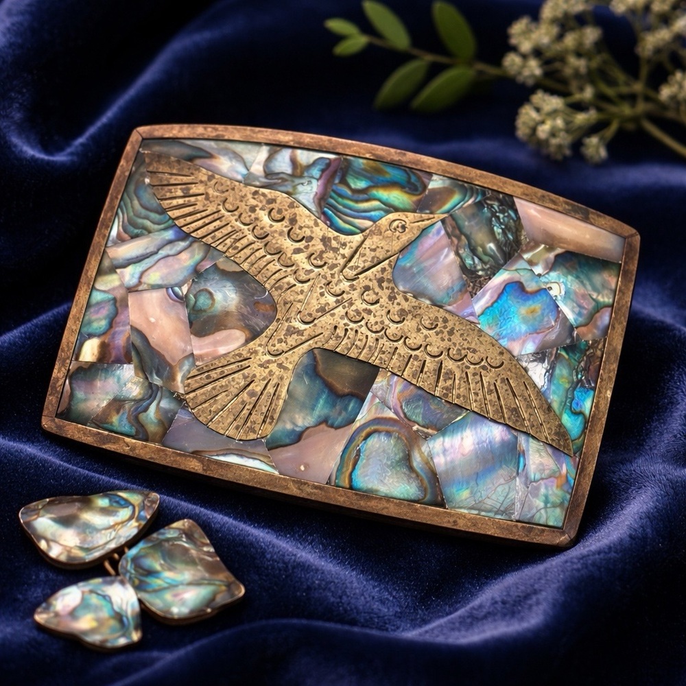 Gold Bird Abalone Vintage  Belt Buckle